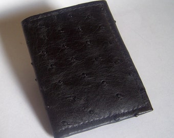 Leather Card Case Wallet - Genuine Black Ostrich