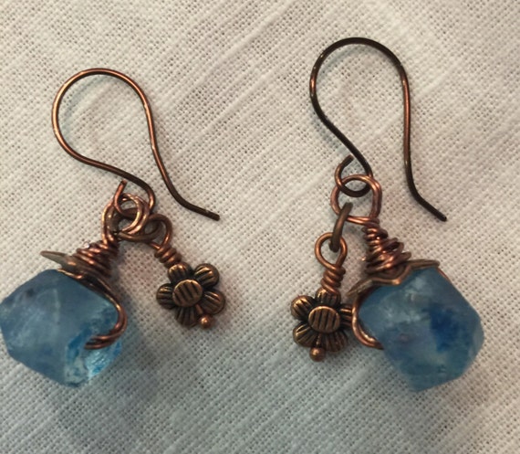 Blue and Copper Flower Earrings