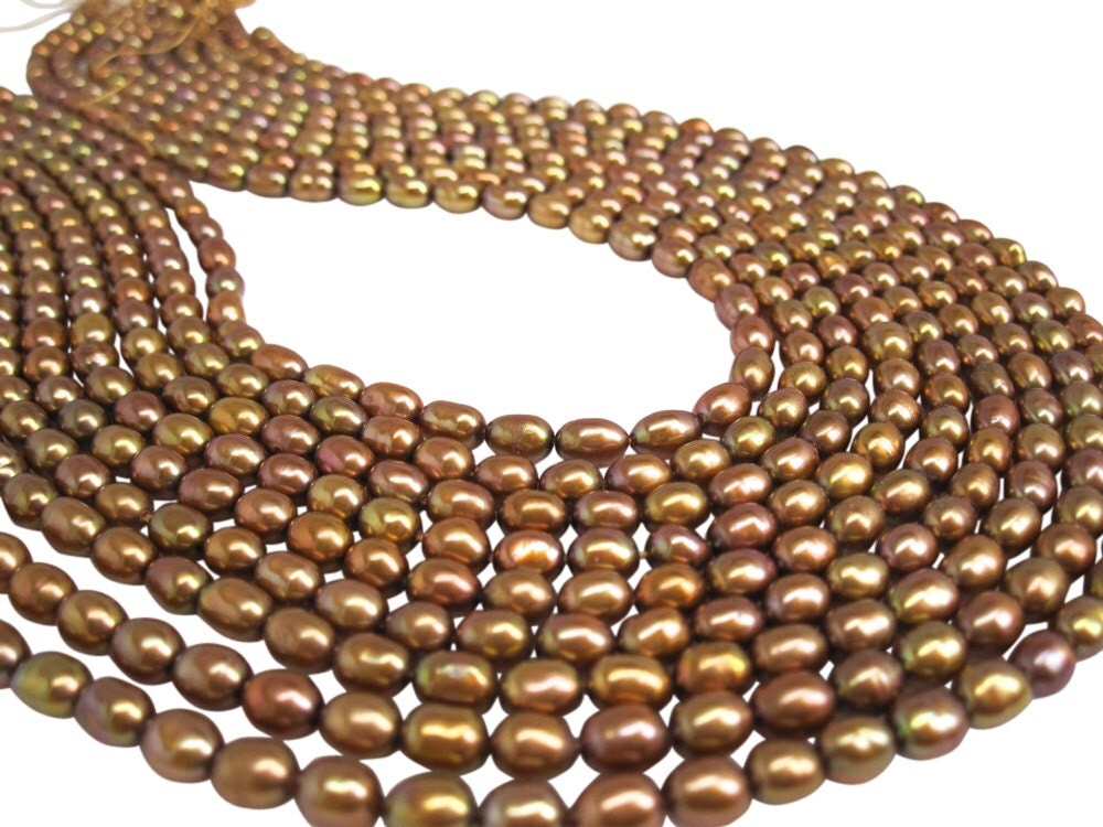 Copper Pearls, Copper Color Freshwater Pearls, Rice Shape, SKU 4731