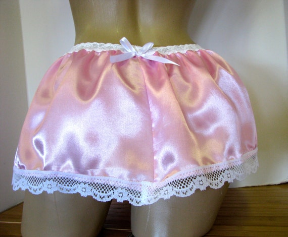 Slippery Shiny Satin Pink with Lace Crotchless Pretty Girl