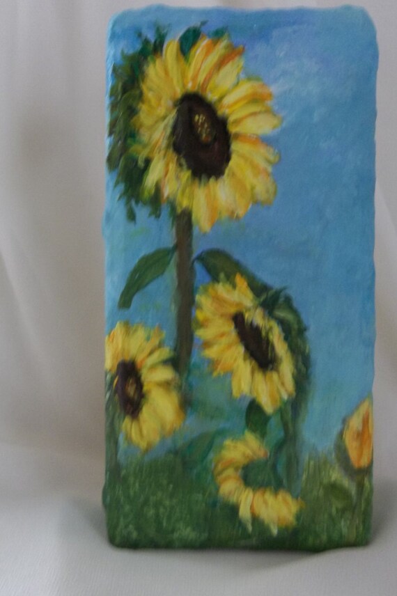 Sunflower Painting, Painting On Brick, Gift For Mom, Painted Doorstop