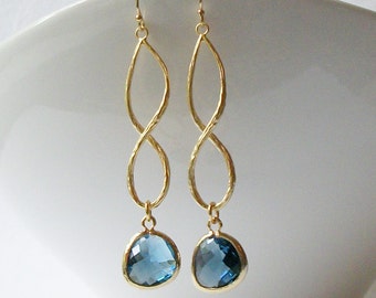 Sapphire Blue Crystal Infinity Drop Earrings, Birthstone Jewelry, Cool Infinity Drop Earrings