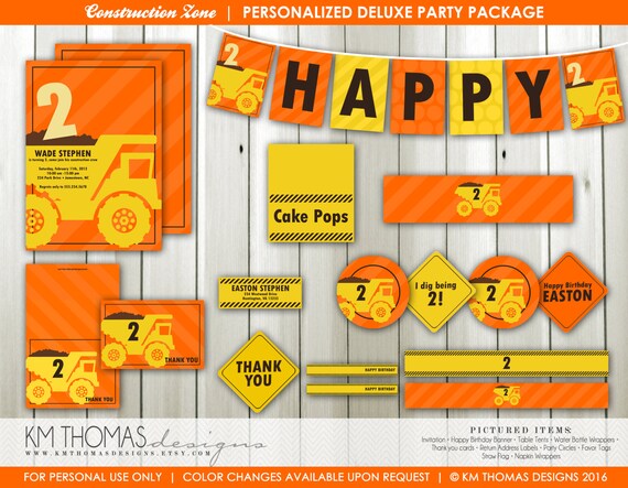 Printable Construction Party Decorations - Personalized Party Printable - Construction Birthday Invitation - Thank you card - Banner - BD103 Il_570xn