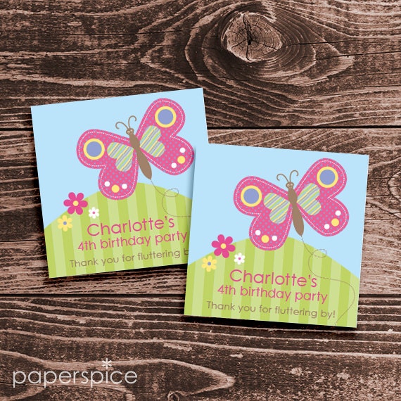 Personalized Butterfly Party Favor Tags or Stickers – DIY Printable – Happy Butterfly (Digital File) Il_570xn