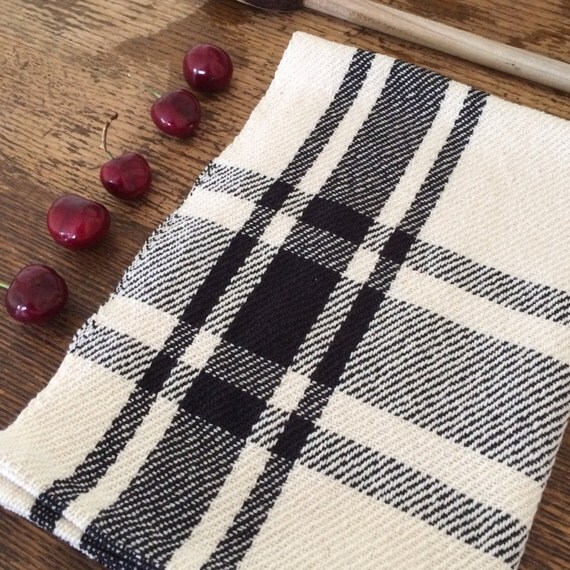 Handwoven kitchen towel / black & ivory by NutfieldWeaver on Etsy