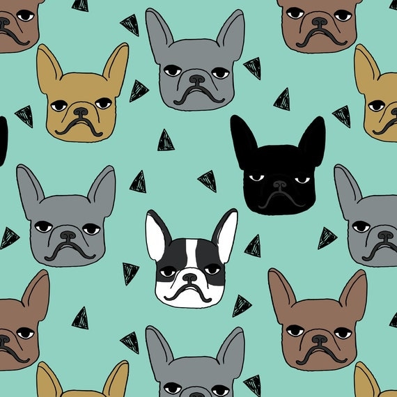 French Bulldog Fabric Frenchie // Mint French Bulldog Dog
