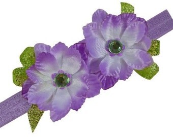 Tinkerbell Inspired Sparkling Glitter with Flowers Elastic Headband for Babies and Toddlers - HALLOWEEN COSTUME HEADBAND