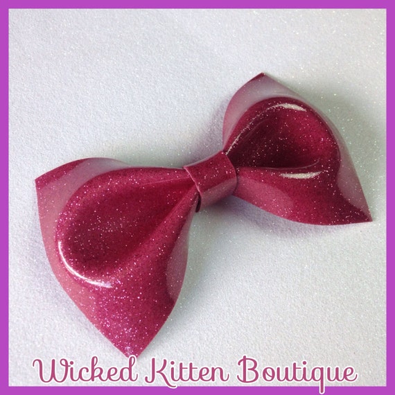Rockabilly Wedding Hair Bow Raspberry Glitter Vinyl Hair Bow