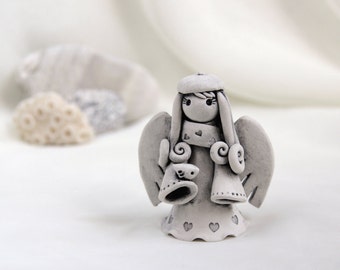 Little Angel with tiny bird - Hand Made Ceramic Eco-Friendly Home Decor by studio Vishnya