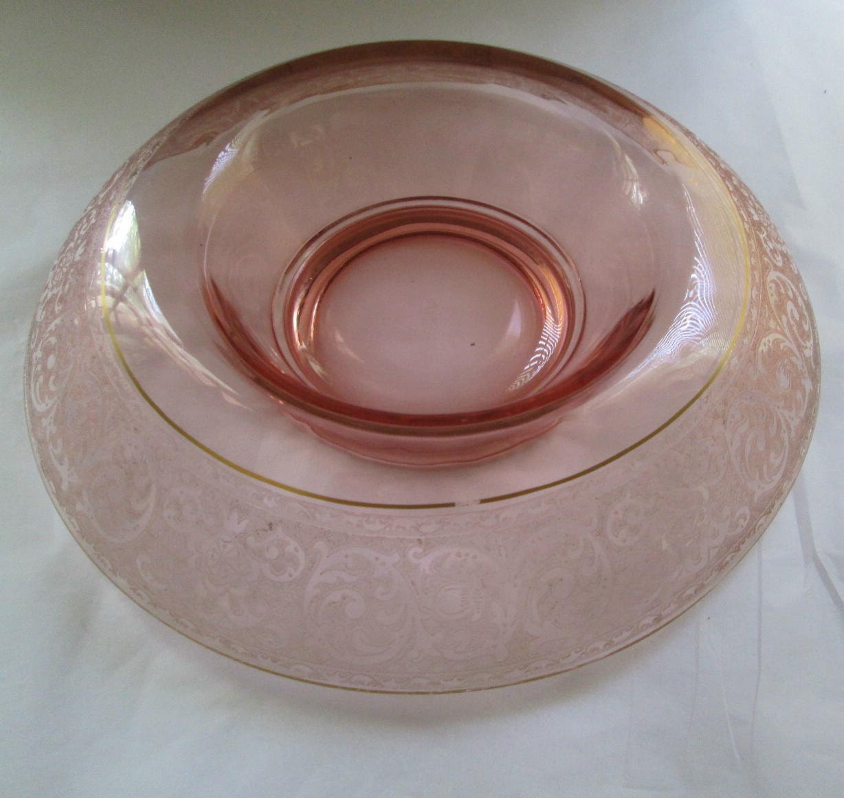 Vintage Cambridge Glass Rolled Edge Bowl Etch 725 Pink