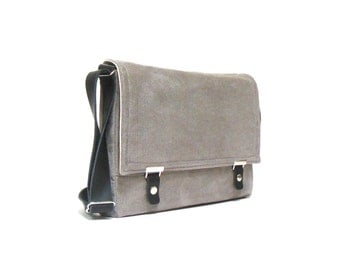 MacBook laptop messenger bag - dove gray herringbone
