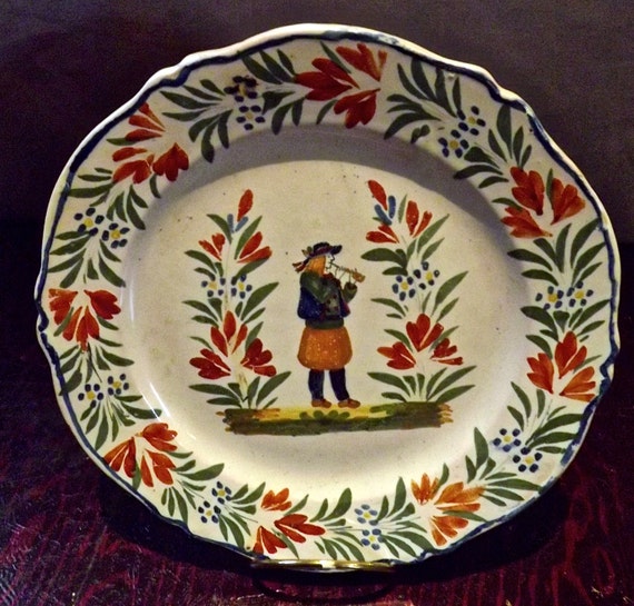 Antique Quimper Pottery Plate with scalloped edge