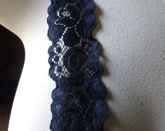 3 yds. Navy Blue Stretch Lace for Lingerie, Headbands, Garters STR 1013nb