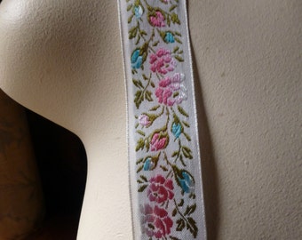 Pink & Aqua Jacquard Ribbon Trim Flowers for Marie Antoinette, Garments, Costume Design TR 218