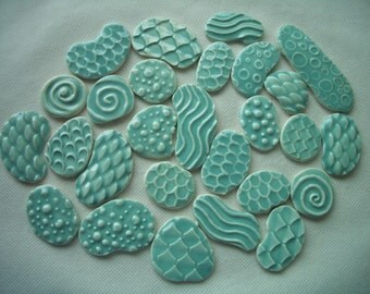 27PAJA - 27 pc PALE JADE Stamped Circles - Ceramic Mosaic Tile Set