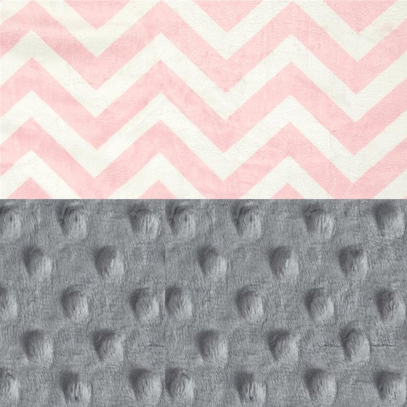 Mini Minky Blanket Lovey, Personalized Baby Blanket - Gray Pink Chevron Blanket - Tag Blanket - Burp Cloth / Girl Lovey / Name Baby Blanket