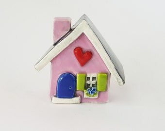 Little Clay House | Ceramic House | Miniature House | Whimsical house | Pink House | Fairy House Hearthome by Beth Macre