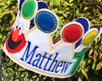 Boys Birthday Crown, Sesame Street birthday, Elmo Shirt, Elmo Crown, Elmo Party Hat