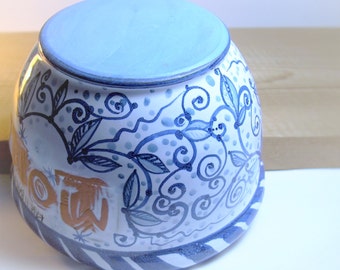 clearance sale - Majolica hand painted ceramic bowl vase - for Mom - made from terracotta - blue and white