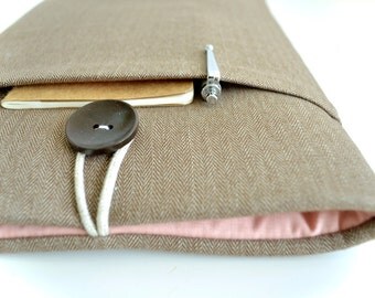 Kindle Voyage Case Sleeve, Kindle Paperwhite Case, New Kindle Touch, Fire HD Cover - Brown Herringbone