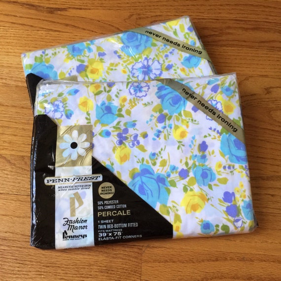 Vintage Twin Bed Sheet Set NOS / Floral Pattern Fashion Manor