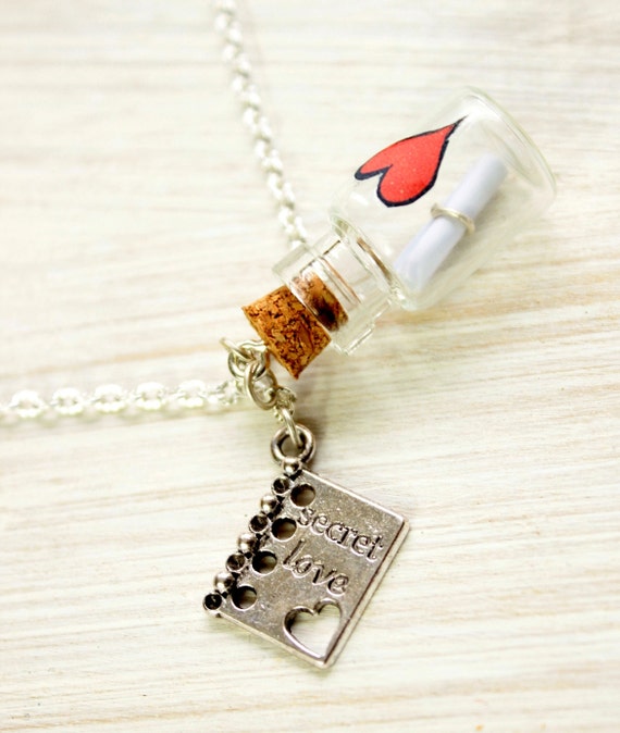 Items similar to Vial necklace secret love, Personalized message in