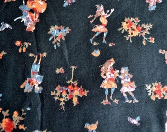 Vintage Fabric - Tole Folk Children on Black - By the Yard