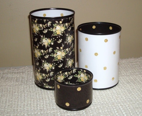 Black Gold White Floral and Polka Dot Desk Accessories Pencil