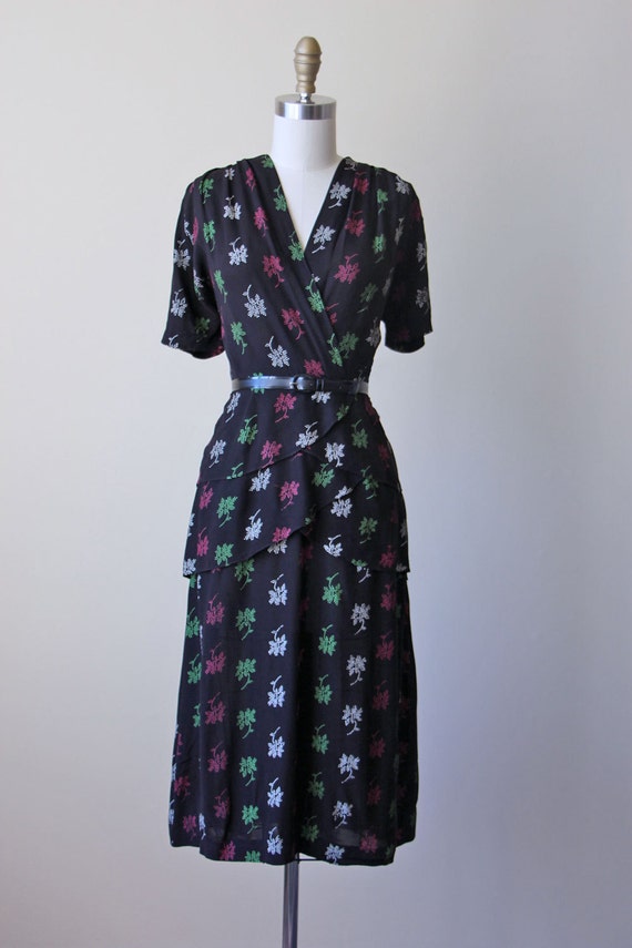 1940s Dress Vintage 40s Dress Black Jade Green Fuchsia