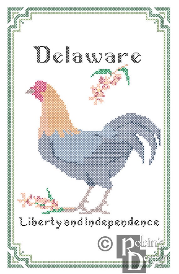 Delaware State Bird Flower and Motto Cross Stitch Pattern PDF