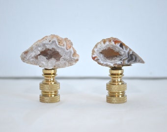Lamp Finial Pair - Oco Geode Agate Crystals