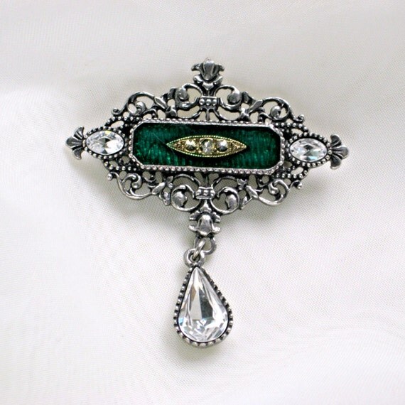 1928 Brand Brooch Resin Enamel Rhinestone Hallmarked Pin
