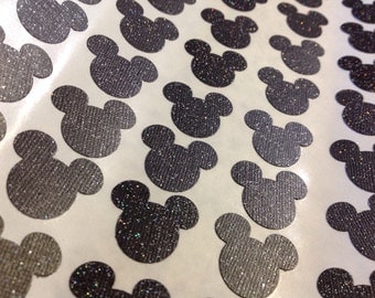 Black Glitter Mickey Mouse Stickers 30 pc Baby Shower Birthday