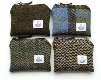 Small brown coin purse, HARRIS TWEED, pocket purse, gift for men, pocket purse