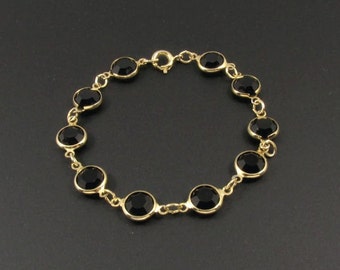 Bezel Set Crystal Bracelet, Black Crystal Bracelet, Black Bracelet, Crystal Link Bracelet