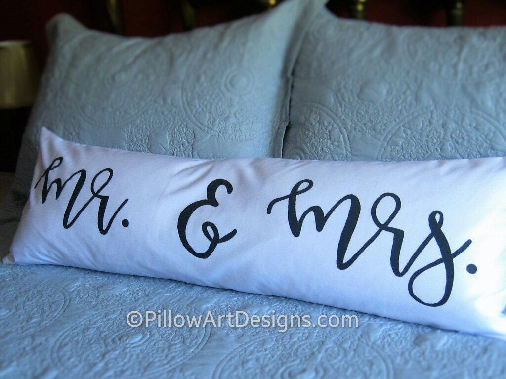 Mr and Mrs Pillow Cover 12 X 36 White Cotton Lumbar Bolster