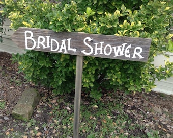 Rustic Wood Wedding Sign on Stake Bridal Shower Directional Arrow