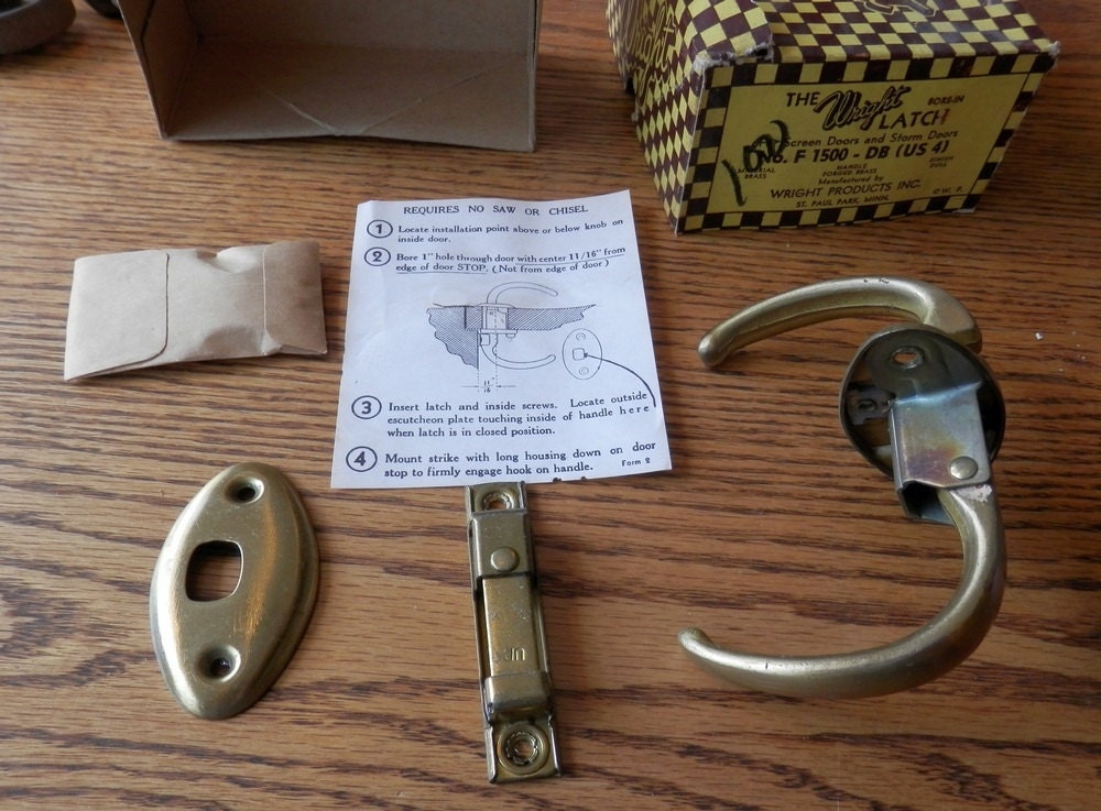 one complete new old stock wood screen door storm door latch