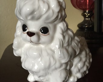 Adorable Vintage Porcelain Big Eyed Poodle Planter figurine