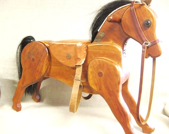 Vintage Folk Art Horse Sculpture, Equestrian, Handmade, Farm Animal, Equine, Wood Carving, Saddle, Stool, Childs Seat, Rustic, Western Style