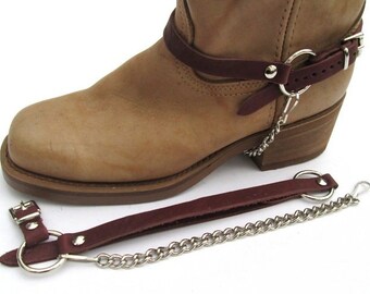 Biker Boot Chains Brown Topgrain Cowhide Leather Harness Straps
