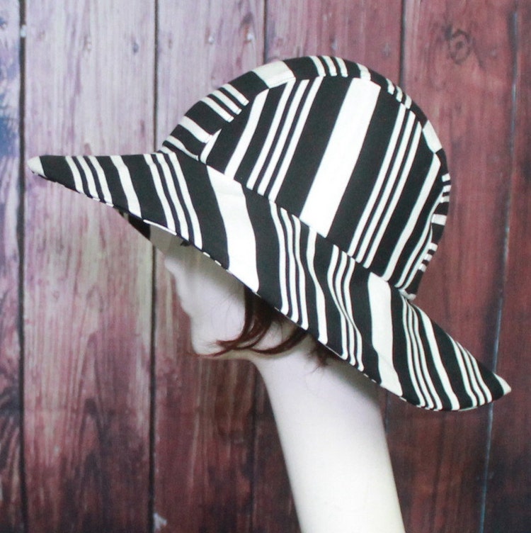 Sun Hat Black & White Striped hat Wide Brim Hat by Bellastarrhats