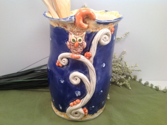 Kitchen Utensil Holder Owls Owl Art Spoon By Joycepottery On Etsy   Il 570xN.960181470 Tc4p 