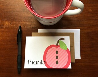Apple Thank You Cards - Teacher Thank You Notes, Teacher Appreciation Cards, Apple Thank You Card Set, Red Pink Orange Green Apple Thanks