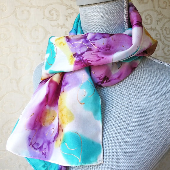 Magenta  and Orchid Floral Silk Scarf Discounted