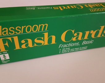 Vintage Flash Cards Basic Fractions, Homeschooling Supply, Classroom Flash Cards 100 Cards in Box, Ideal School Supply