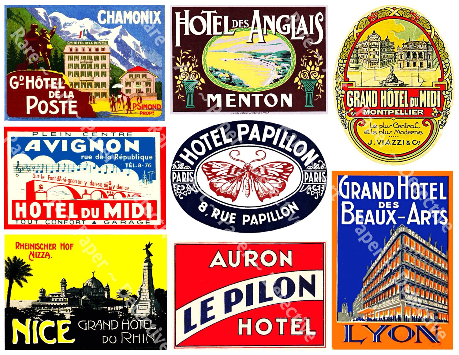 France Collection Hotel Luggage Labels 8 PRINTED Stickers