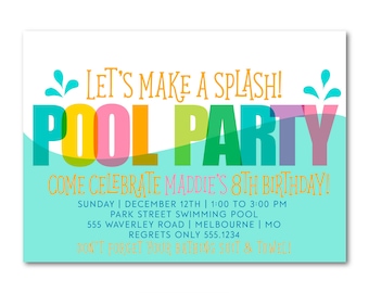 Pool Party Birthday Invitation, Printable Birthday Invite, Summer Birthday, Swim party, Splash Party Invitation, Printable, Digital, 1510