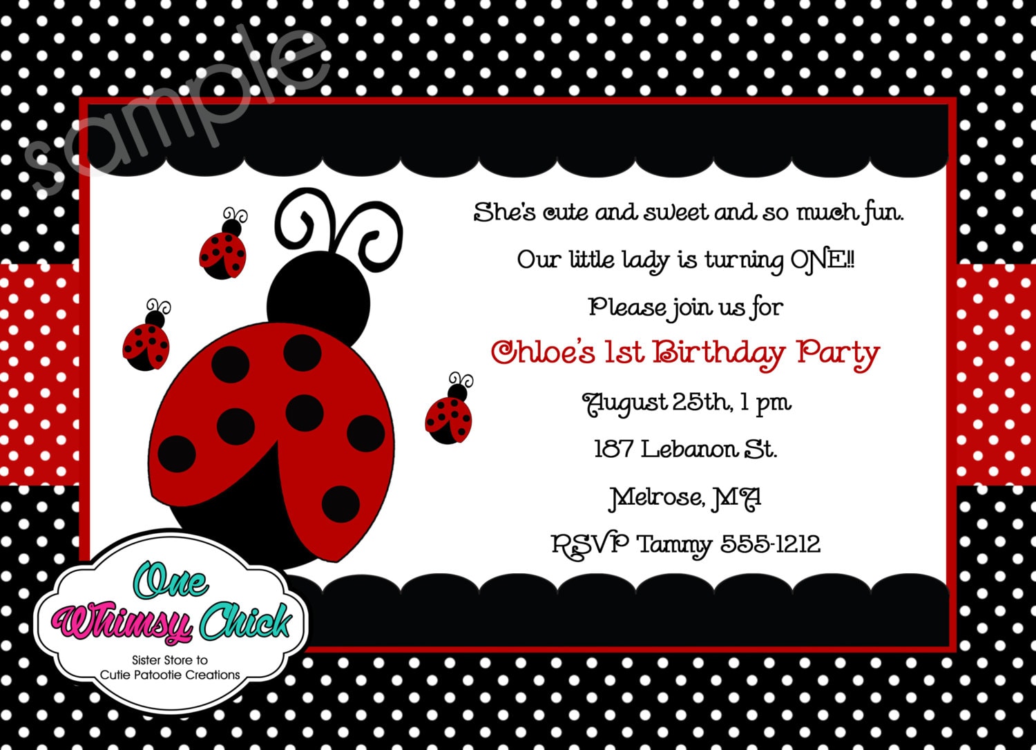 Ladybug Birthday Party Invitation Printable or Printed