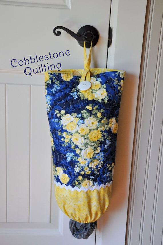 Quilted hanging plastic bag holder navy and by CobblestoneQuilting
